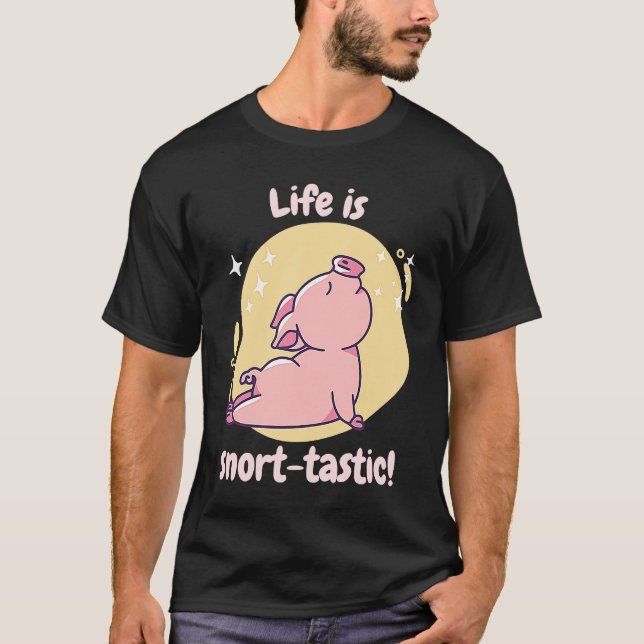 T-shirt Life Is Snort Tastic Retro Cute  Pig Present (Devant)