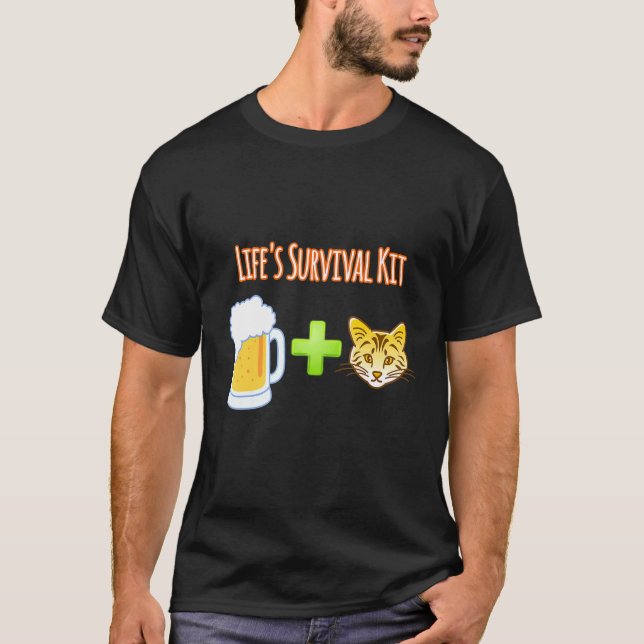 T-shirt Life S Survival Kit Beer Plus Cats Design (Devant)