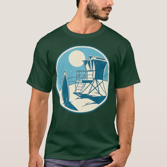 T-shirt Lifeguard Stand Beach Surf board Retro Vibe Surf (Devant)