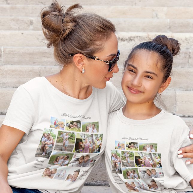 T-shirt Lifes beaux moments 11 Photo Collage noir (Sizes for all the family! Easily add your photos and quotes.)