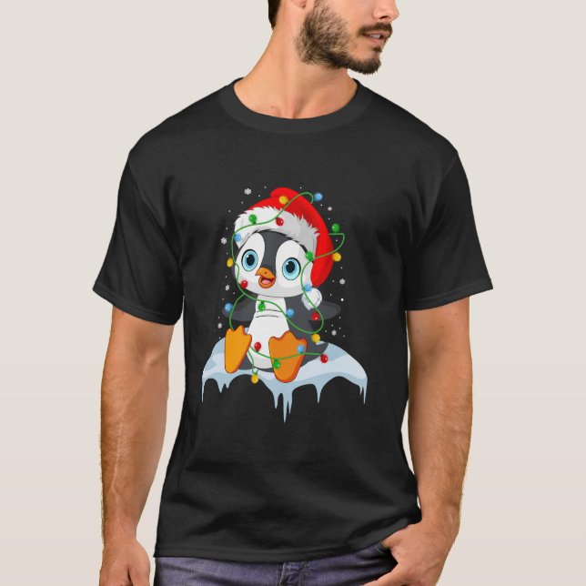 T-shirt Light Christma Penguin Ugly Pajamas Santa Hat Noël (Devant)