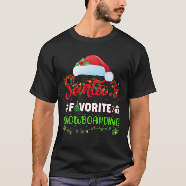 T-shirt Lighting Xmas Santa's Favorite Snowboarding Christ (Devant)