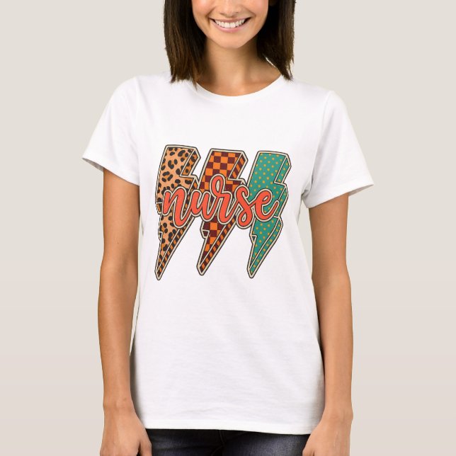 T-shirt Lightning bolt nurse｜fall nurse png｜checkered nurs (Devant)
