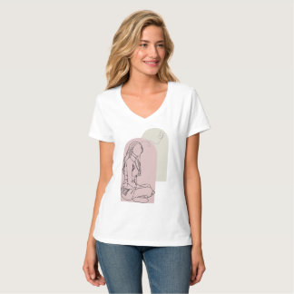 T-Shirt Ligne Art Femme Assise – Calme & Élégant D