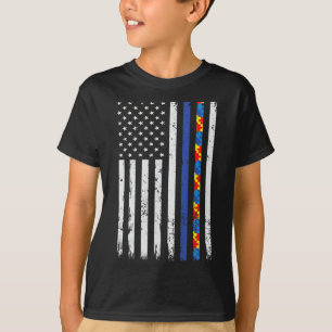 T-shirt Ligne Bleue fine Soutien de la police Autisme 4 Ju