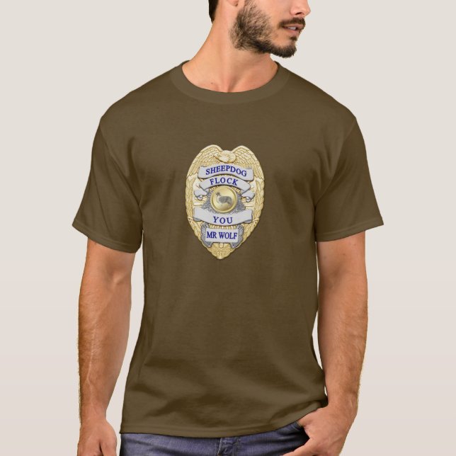 T-shirt Ligne Bleue Mince Cheepdog Centre d'or Badge (Devant)