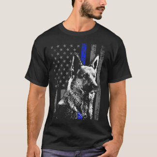 T-shirt Ligne Bleue Mince Drapeau K 9 Berger Allemand Chie