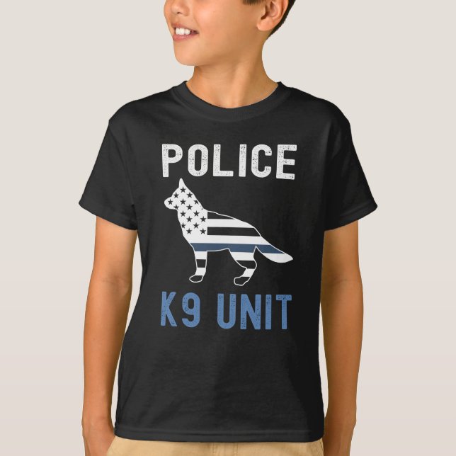 T-shirt Ligne Bleue Mince K9 Police bergère allemande Unit (Devant)