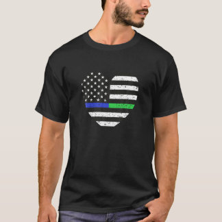 T-shirt Ligne Bleue Mince Ligne verte Chemise Police Milit