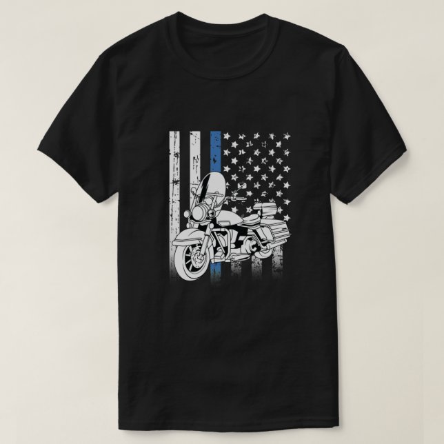 T-shirt Ligne Bleue Mince Police Moto Classique (Design devant)