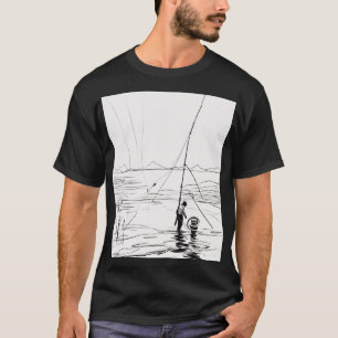 T-shirt Ligne d'angle minimaliste de lancer de lac de cann