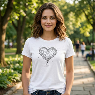 T-shirt Ligne Fantaisiste Dessin de Cœur avec Design Amour