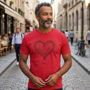 T-shirt Ligne Fantaisiste Dessin de Cœur avec Design Amour