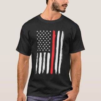 T-shirt Ligne Rouge Mince - Pompier Fireman Cadeau