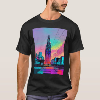 T-shirt Ligne Skyline Cyber Futuriste Rétro