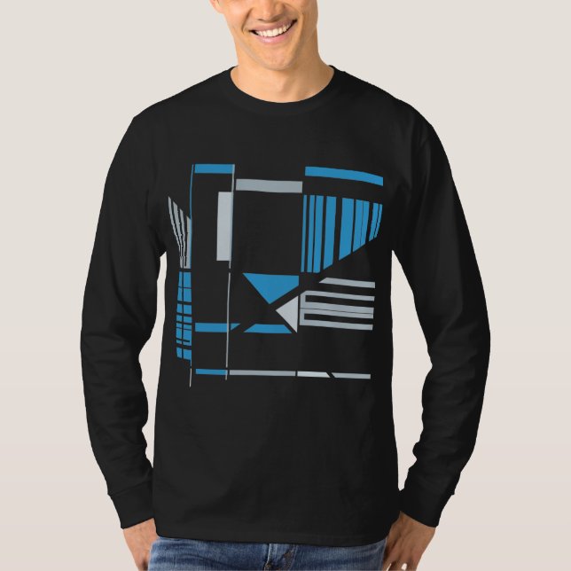 T-shirt Lignes géométriques d'inspiration Art gris bleu su (Devant)