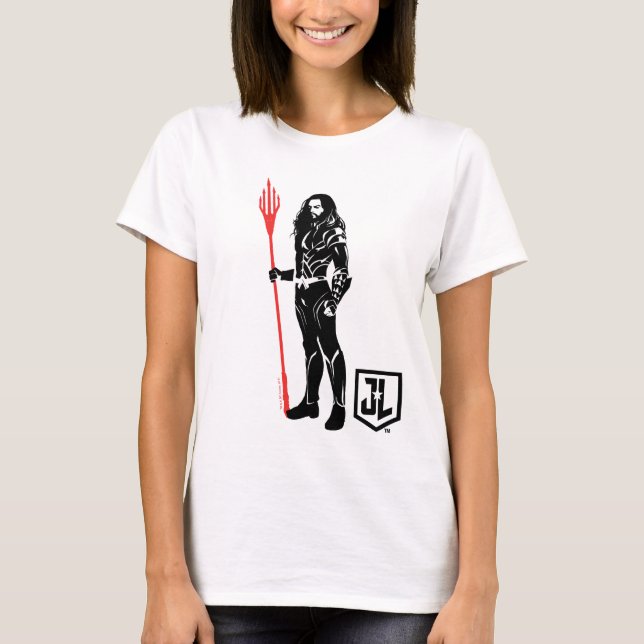 T-shirt Ligue de Justice | Aquaman Pose Noir Pop Art (Devant)
