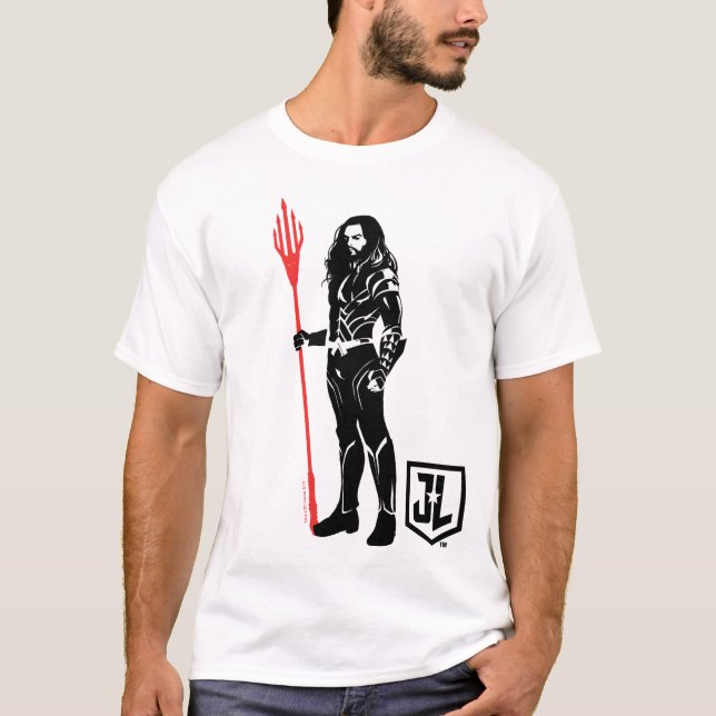 T-shirt Ligue de Justice | Aquaman Pose Noir Pop Art (Devant)
