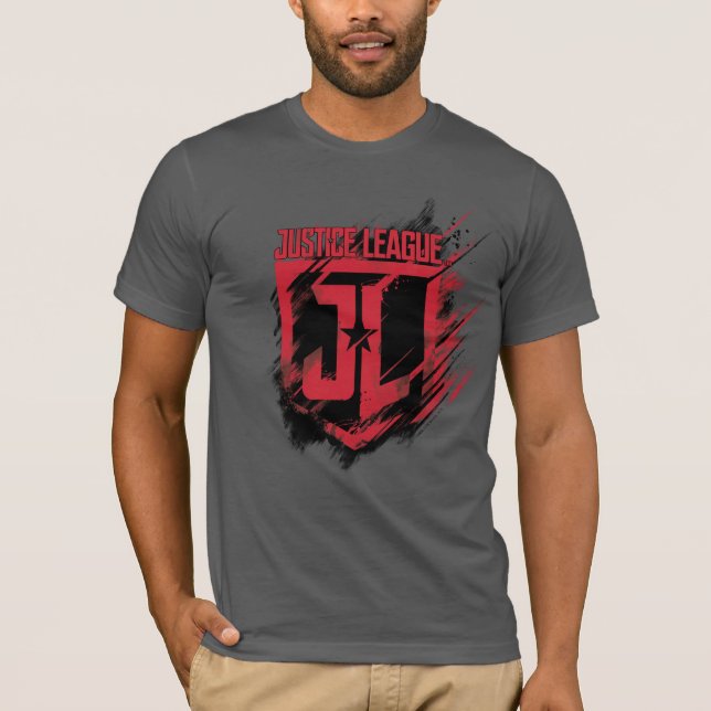 T-shirt Ligue de Justice | Bouclier JL de peinture brossé (Devant)