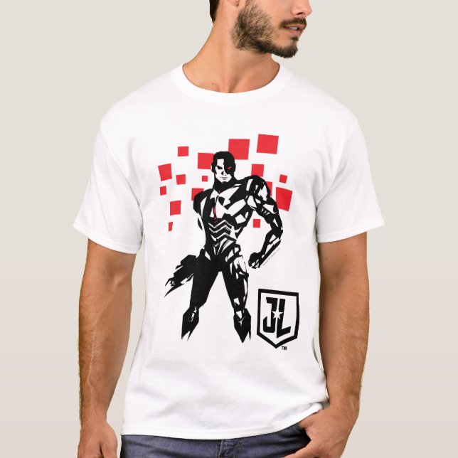 T-shirt Ligue de Justice | Cyborg Digital Noir Pop Art (Devant)