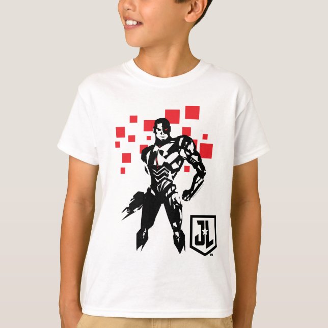 T-shirt Ligue de Justice | Cyborg Digital Noir Pop Art (Devant)
