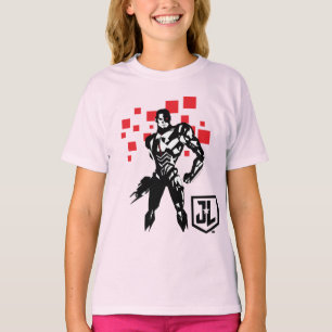 T-shirt Ligue de Justice   Cyborg Digital Noir Pop Art