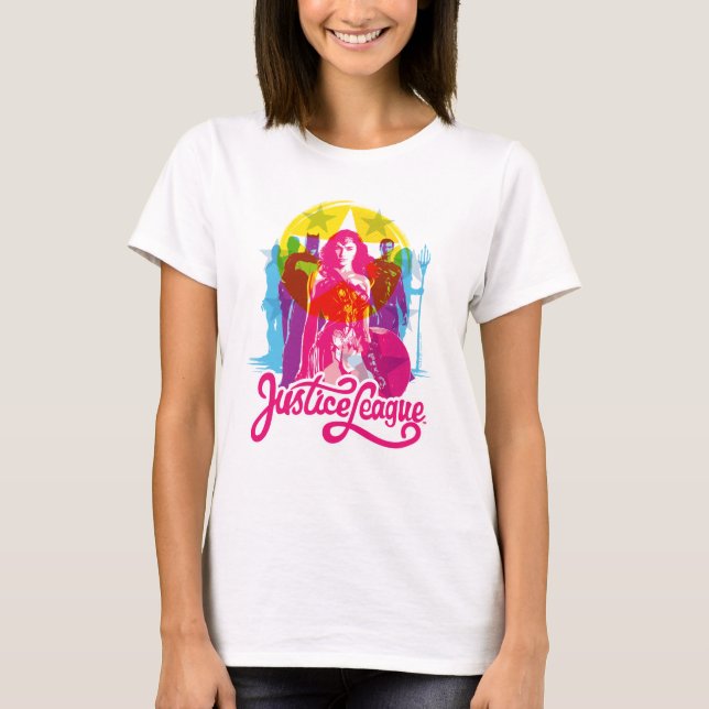 T-shirt Ligue de Justice | Retro Group & Logo Pop Art (Devant)