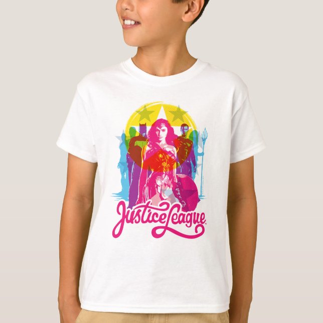 T-shirt Ligue de Justice | Retro Group & Logo Pop Art (Devant)