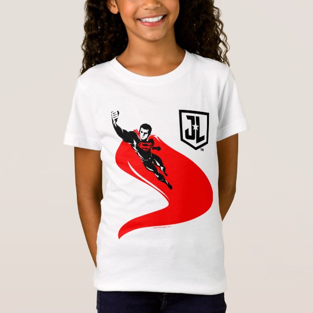 T-Shirt Ligue de Justice | Superman Flying Noir Pop Art (Devant)