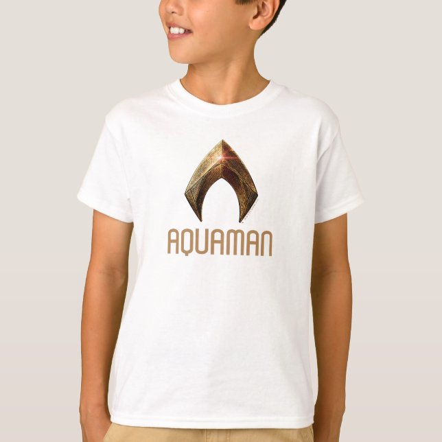 T-shirt Ligue de Justice | Symbole d'aquaman métallique (Devant)