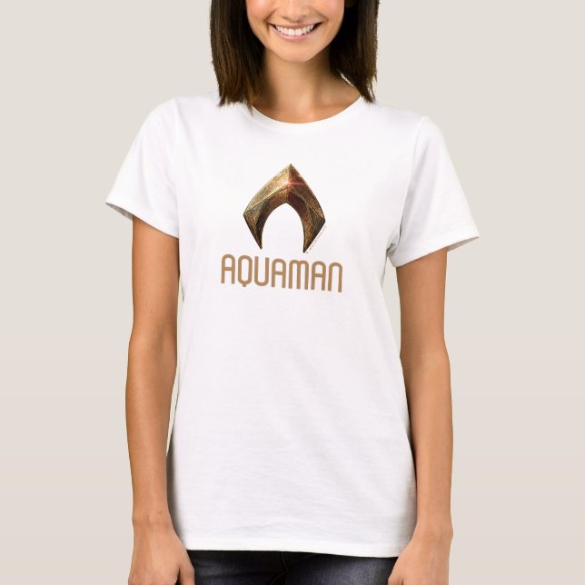 T-shirt Ligue de Justice | Symbole d'aquaman métallique (Devant)