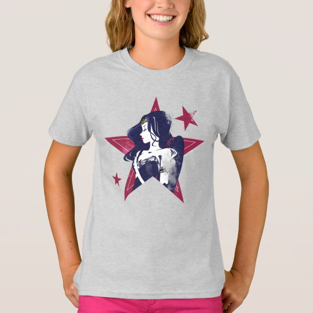 T-shirt Ligue de Justice | Wonder Woman & Stars Pop Art (Devant)
