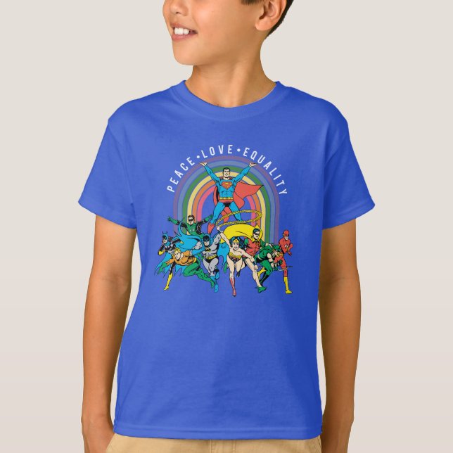 T-shirt Ligue de la Justice - Paix, Amour, Égalité (Devant)