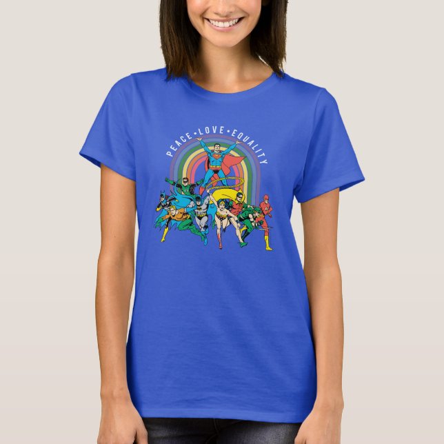 T-shirt Ligue de la Justice - Paix, Amour, Égalité (Devant)