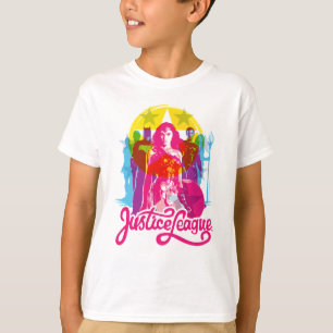 T-shirt Ligue de la justice Retro Group & Logo Pop Art