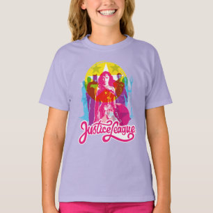 T-shirt Ligue de la justice  Retro Group & Logo Pop Art