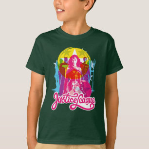 T-shirt Ligue de la justice Retro Group & Logo Pop Art