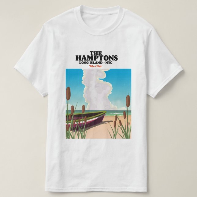 T-shirt L'île de Hamptons Long NYC, affiche de voyage. (Design devant)