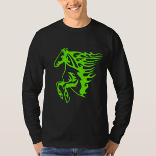 T-shirt Lime Green Pony Horse Stallion Steed Line Art