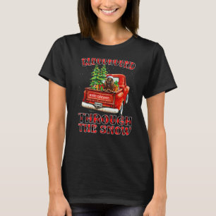 T-shirt Limier à travers la neige Noël Chien Camion Plaid