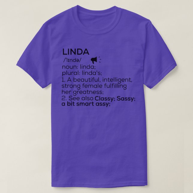 T-shirt Linda Nom Définition Linda Nom féminin (Design devant)
