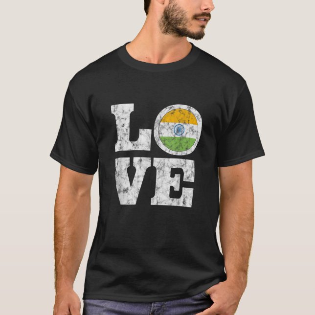 T-shirt L'Inde Aime T-Elle Fier Drapeau Indien A Déchiré L (Devant)