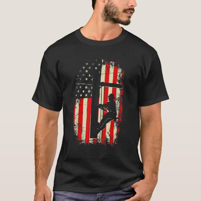 T-shirt Lineman American Flag Electric Cable Lineman (Devant)
