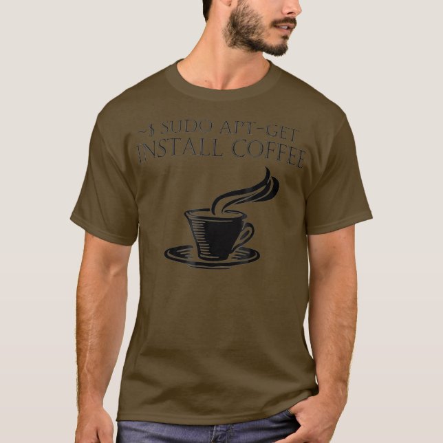 T-shirt Linu Computer Nerds Sudo AptGet Installer café (Devant)