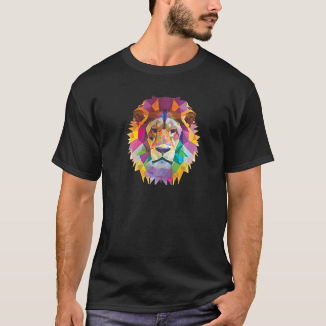 T-shirt Lion Abstrait Polygone Cool Géométrique Wild Anima (Devant)
