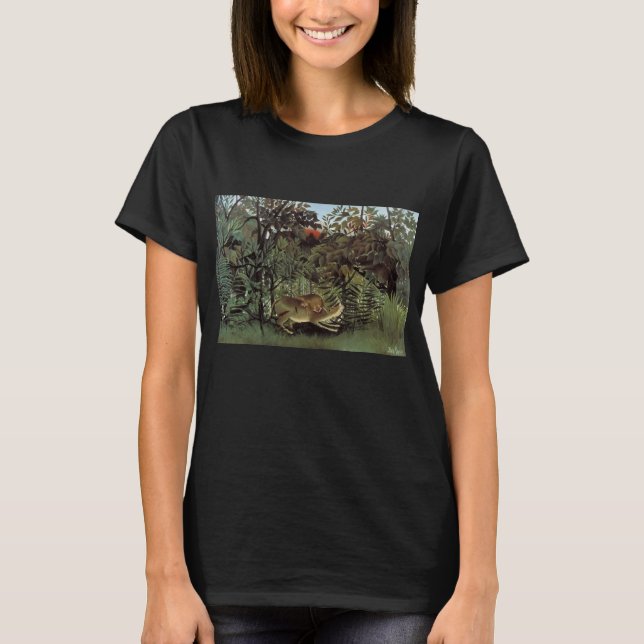 T-shirt Lion affamé par Henri Rousseau, animal sauvage Vin (Devant)
