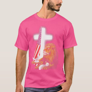 T-shirt Lion and Lamb Cross Sheep Dove America Flag