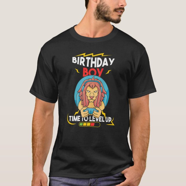 T-shirt Lion Anniversaire Garçon temps de niveau vers le h (Devant)