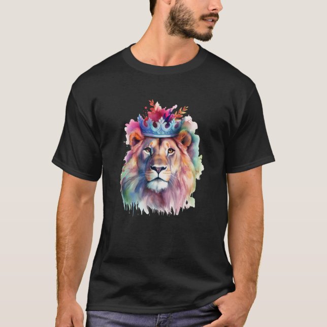 T-shirt Lion Aquarelle Florale Lion Oeuvre d'art Animal Ki (Devant)