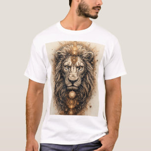 T-shirt Lion Artistique avec Géométrique Doré